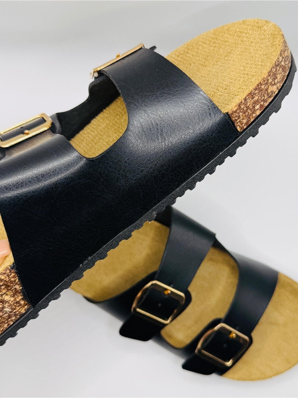 NWT Classic Double Buckle Black Cork Footbed Sandals - Size 6 - Picture 8 of 8